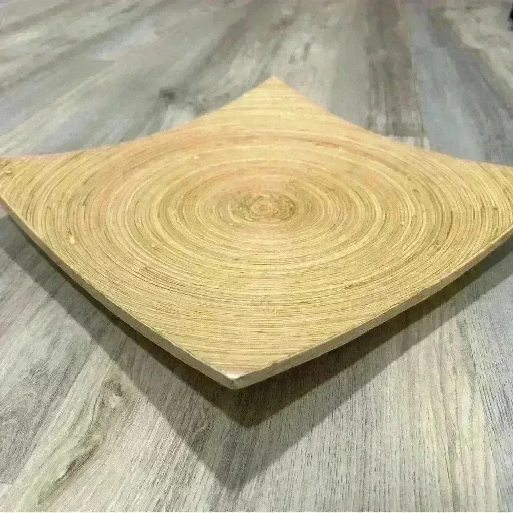 Bamboo Swirl Sushi Plate 12” Square Thailand Concave Sashimi Serving Platter